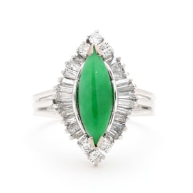 White Gold, Jadeite Jade, and Diamond Ring