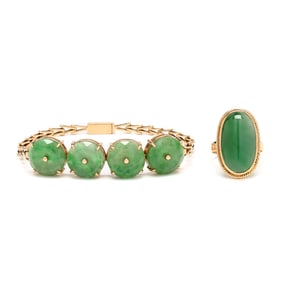 Gold and Jade Ring and Bracelet