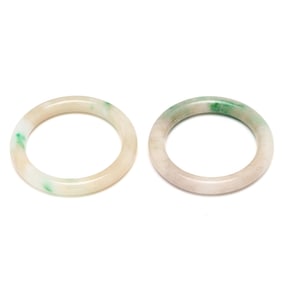 Pair of Carved Jadeite Jade Bangle Bracelets