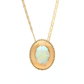 Gold and Opal Pendant / Brooch with Fancy Link Chain