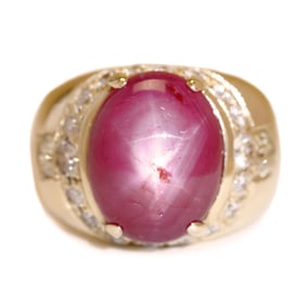 Gold, Star Ruby, and Diamond Ring