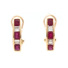 Gold, Ruby, and Diamond Hoop Earrings