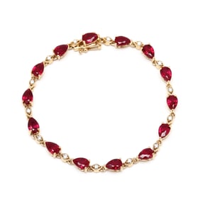 Gold, Synthetic Ruby, and Diamond Bracelet