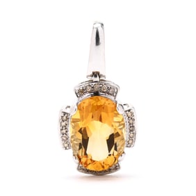 White Gold, Citrine, and Diamond Pendant