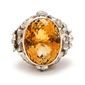 Silver, Gold, Citrine, and Diamond Ring