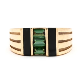 Gold, Green Tourmaline, and Enamel Ring
