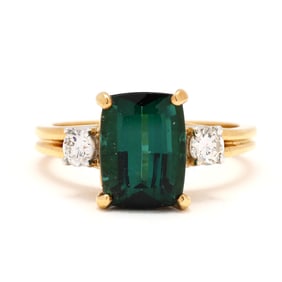 Gold, Green Tourmaline, and Diamond Ring