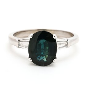 White Gold, Green Sapphire, and Diamond Ring