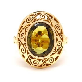 Gold and Green Chrysoberyl Ring