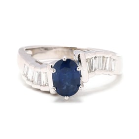 White Gold, Sapphire, and Diamond Ring