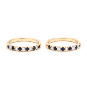 Pair of Gold, Sapphire, and Diamond Bands