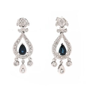 White Gold, Diamond, and Sapphire Earrings