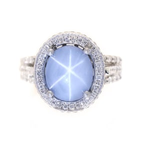 White Gold, Star Sapphire, and Diamond Ring