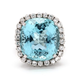 White Gold, Aquamarine, and Diamond Ring