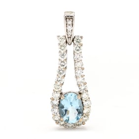 White Gold, Aquamarine, and Diamond Pendant