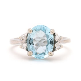 White Gold, Aquamarine, and Diamond Ring