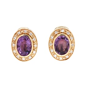 Gold, Amethyst, and Diamond Earrings