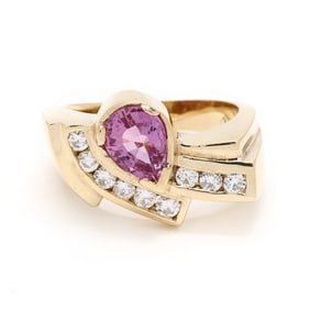 Gold, Pink Sapphire, and Diamond Ring