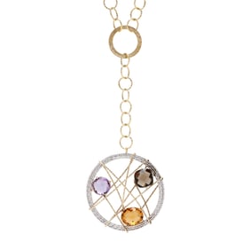 Bi-Color Gold and Multi-Gem Set Necklace, Italy