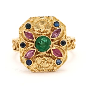 Gold, Emerald, Ruby, and Sapphire Ring