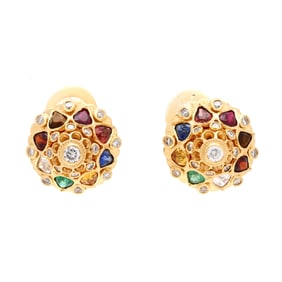 Gold and Gem-Set Dome Earrings
