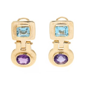 Gold and Multi-Gem Set Earrings
