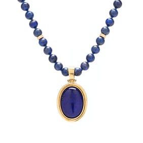 Gold and Lapis Lazuli Beaded Necklace and Pendant