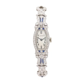 Art Deco Lady's Platinum, Diamond, and Sapphire Watch, Gruen