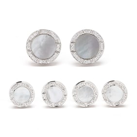 White Gold, Diamond, and Mother of Pearl Gentleman's Set