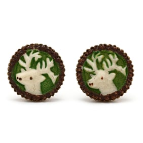 Pair of Carved and Painted Vintage Reindeer Motif Cufflinks