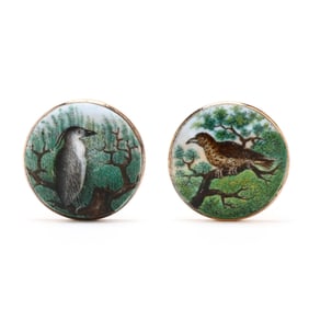 Pair of Antique Gold and Painted Enamel Buttons