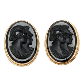 Pair of Vintage Gold-Filled Black Onyx Cameo Cufflinks