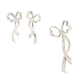 Sterling Silver Bow Brooch and Earrings, Tiffany & Co.
