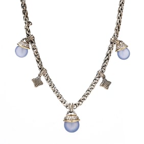Silver, Gold, Chalcedony, and Diamond Station Necklace, David Yurman