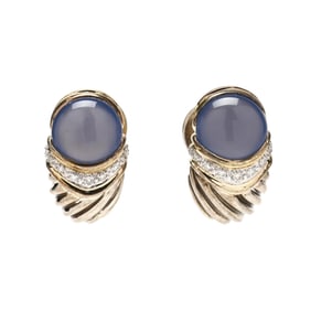Silver, Gold, Chalcedony, and Diamond Earrings, David Yurman