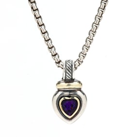 Silver and Amethyst Heart Motif Pendant Necklace, David Yurman
