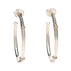 Silver and Gold Cable Hoop Earrings, David Yurman