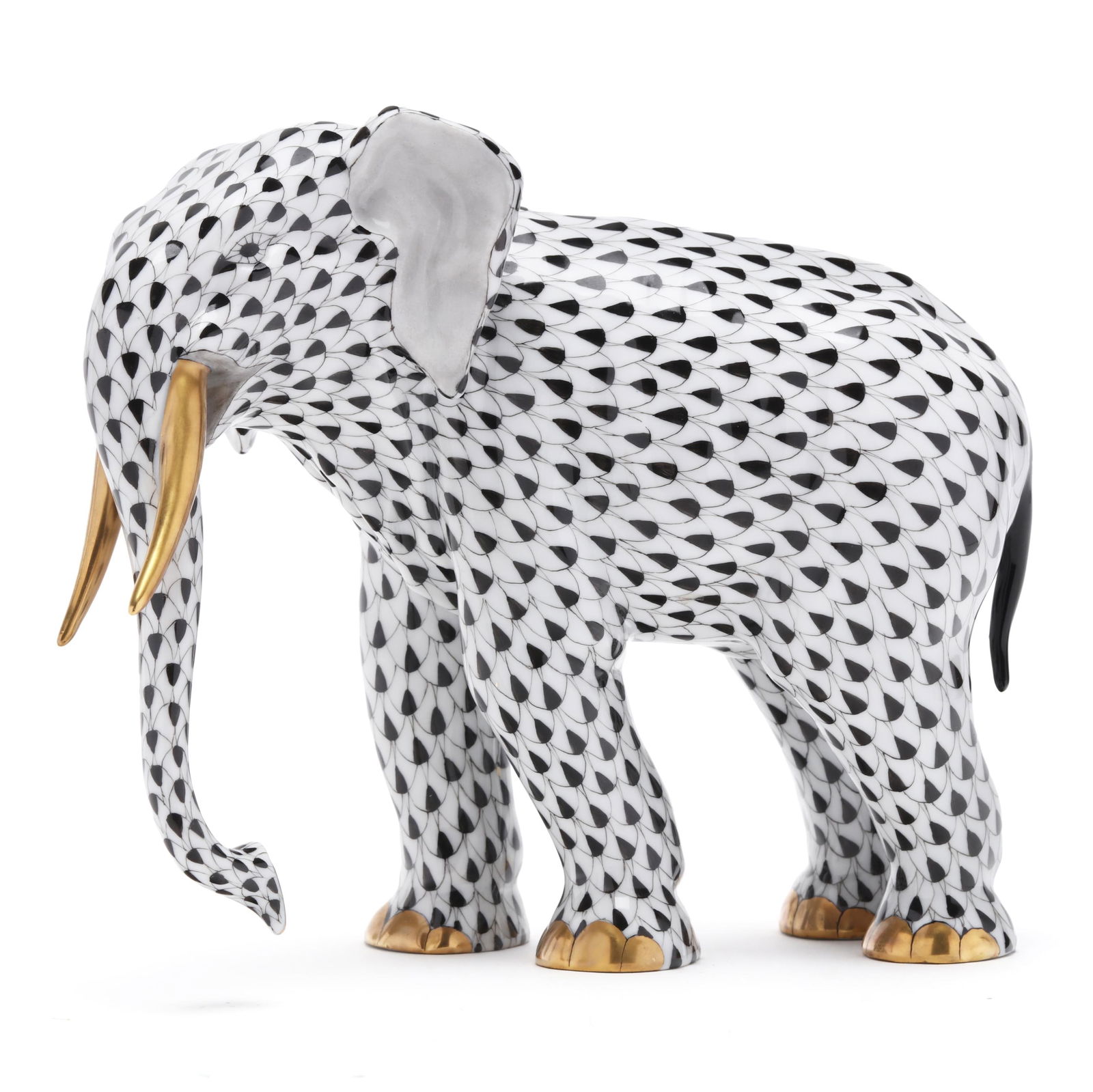 Herend, Black Fishnet Porcelain Elephant (1 of 6)