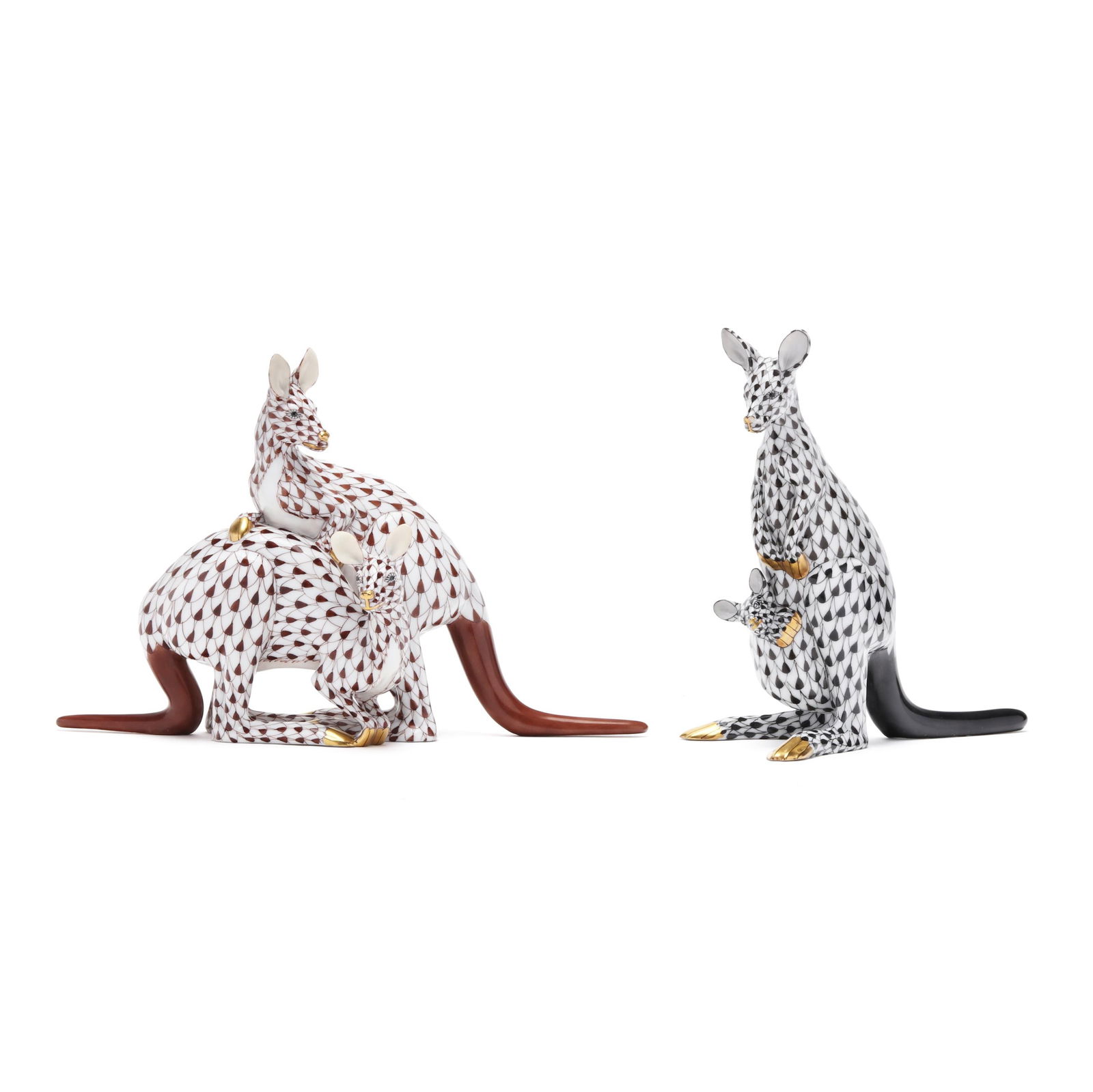 Herend, Two Fishnet Porcelain Kangaroo Groups (1 of 7)
