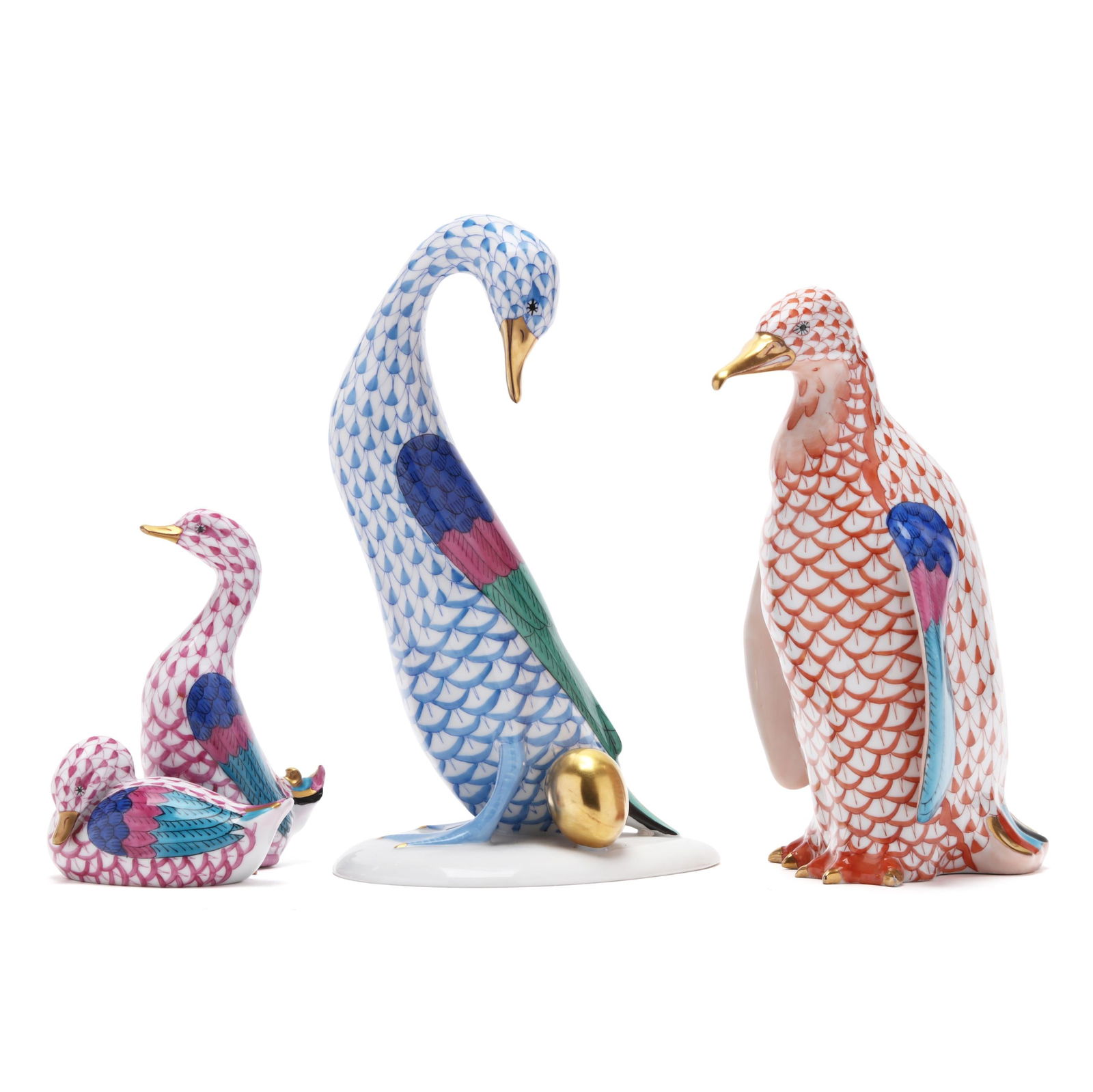 Herend, Three Fishnet Porcelain Waterfowl (1 of 8)