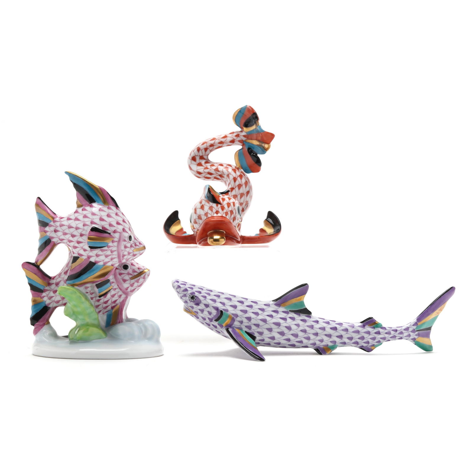 Herend, Three Fishnet Porcelain Sea Creatures (1 of 8)