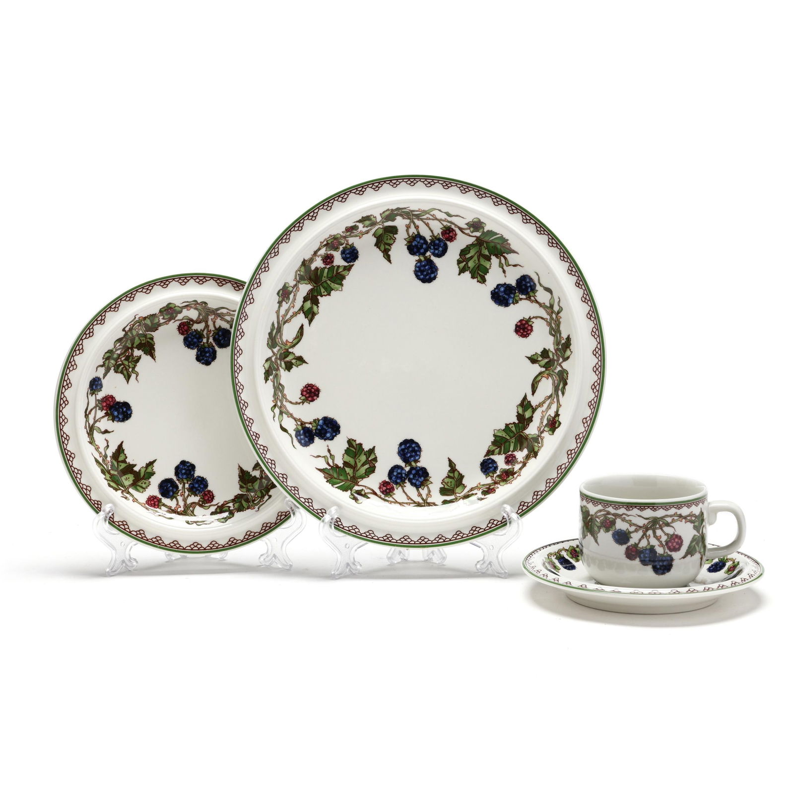 Goebel, Brombeere China Service for Eight: Goebel, Brombeere China Service for EightGermany, 1986-1989, (46) pieces with leaves and berries to include (8) dinner plates (10 1/4 in.); (8) salad plates (7 3/4 in.); (8) coupe cereal bowls (5 3/4