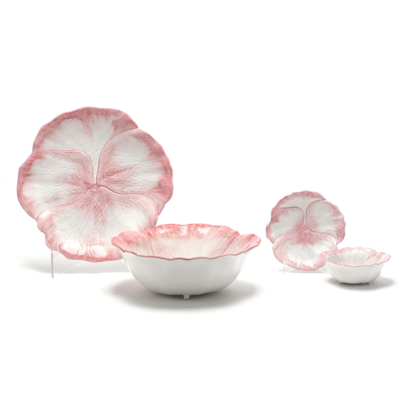 A Collection of Italian Ceramic Pink Cabbage Dinnerware: A Collection of Italian Ceramic Pink Cabbage Dinnerwarelate 20th century, (27) hand-painted ceramic pieces to include (1) platter (13 1/4 in.); (2) large footed bowls (12 1/4 in.); (12) small plates (