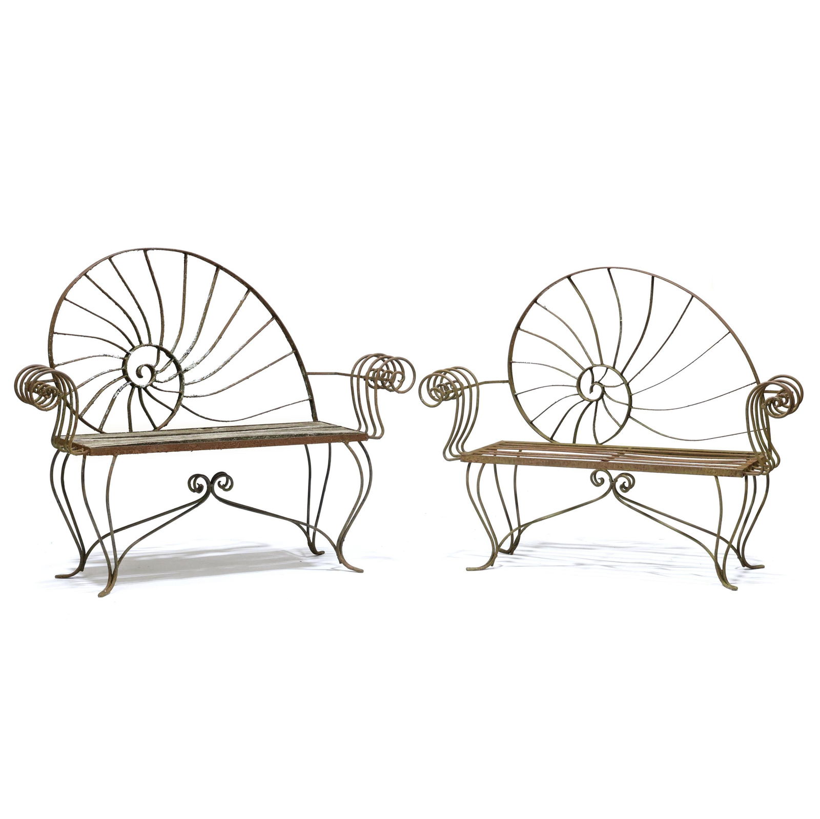 Near Pair of Vintage Iron Nautilus Garden Benches (1 of 8)