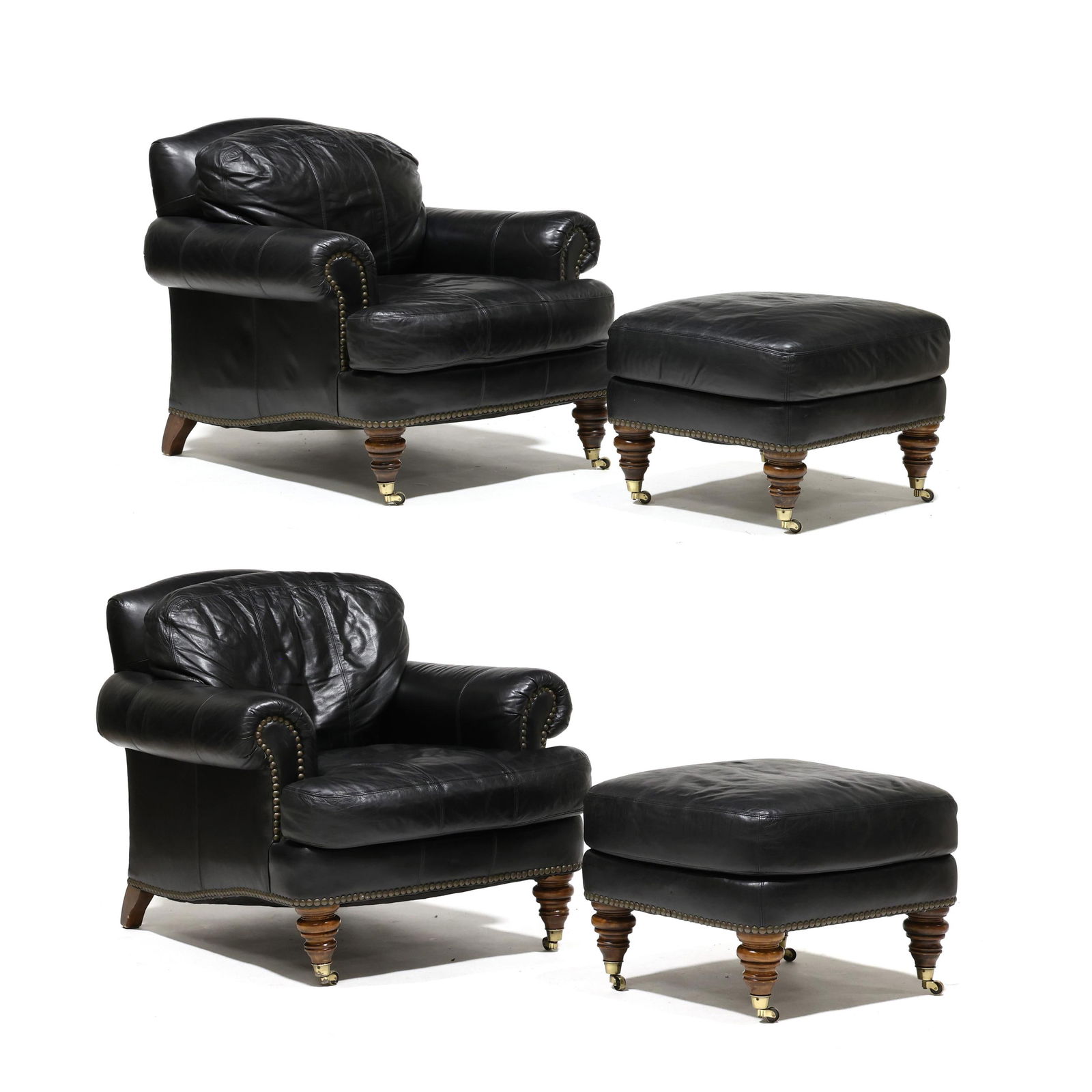 Lillian August, Pair of Leather Club Chairs and Ottomans (1 of 17)