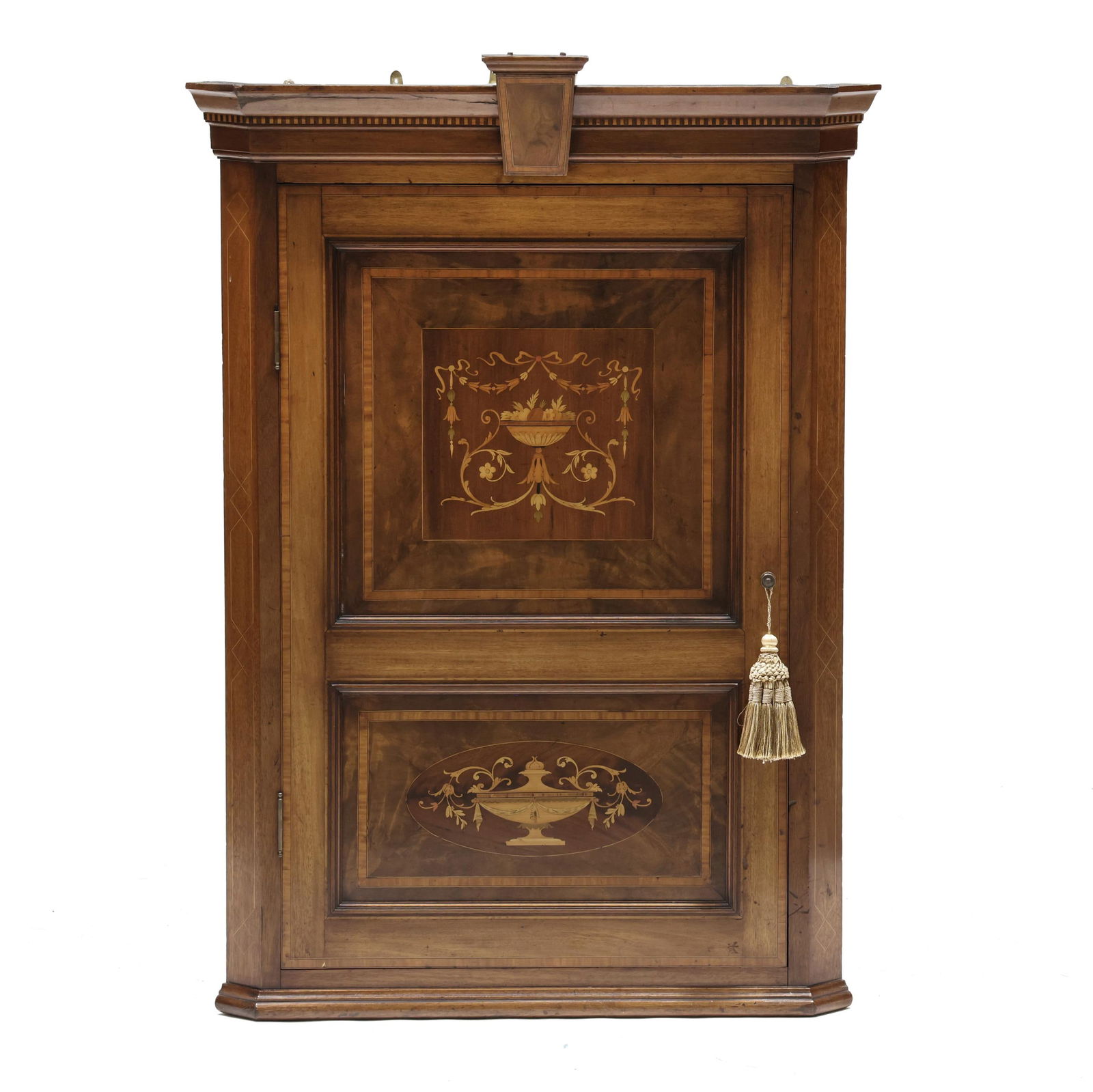 English Belle Epoque Inlaid Mahogany Hanging Corner Cabinet (1 of 7)