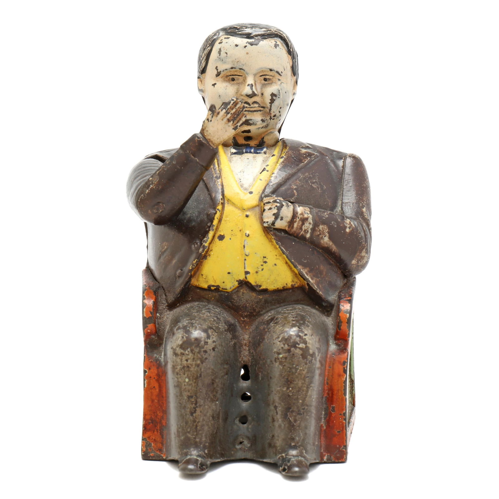 J & E Stevens Co., Tammany Hall Mechanical Coin Bank: J & E Stevens Co., Tammany Hall Mechanical Coin BankCromwell, Connecticut, patented 1873, designed by John Hall, painted cast iron, to use bank: place coin in man's right hand to activate the weighted