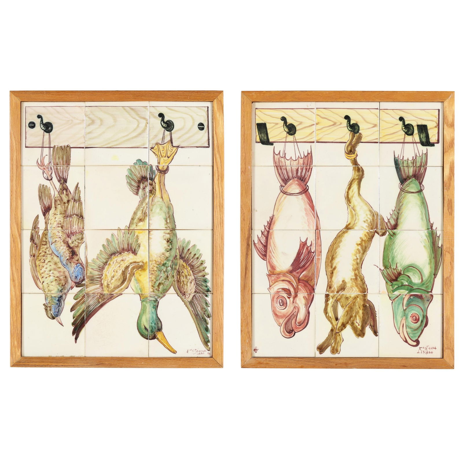 Two Framed Fabrica Sant'Anna Tile Murals of Hanging Fish and Fowl (1 of 8)