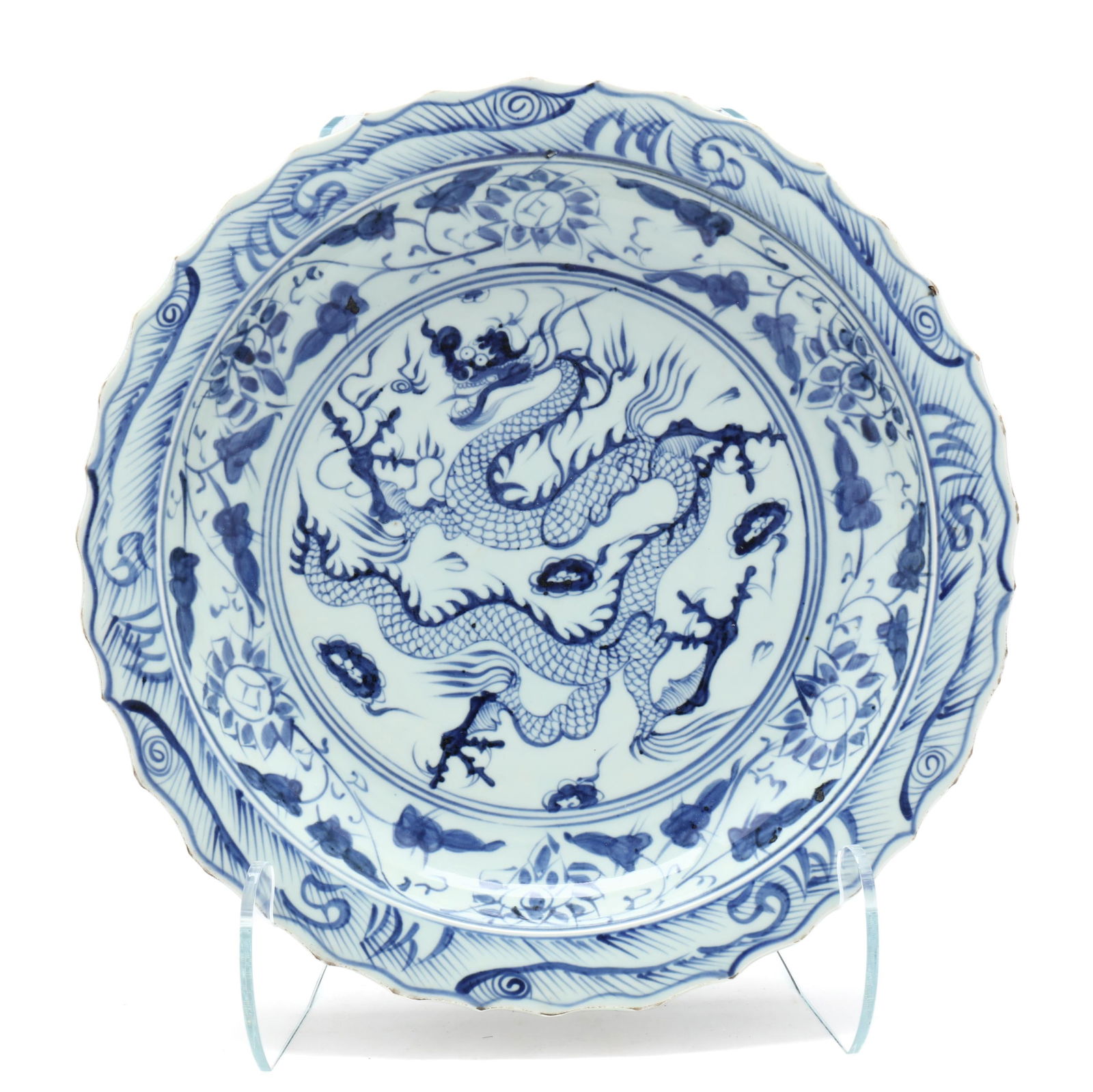 A Chinese Blue and White Porcelain Dragon Dish (1 of 6)