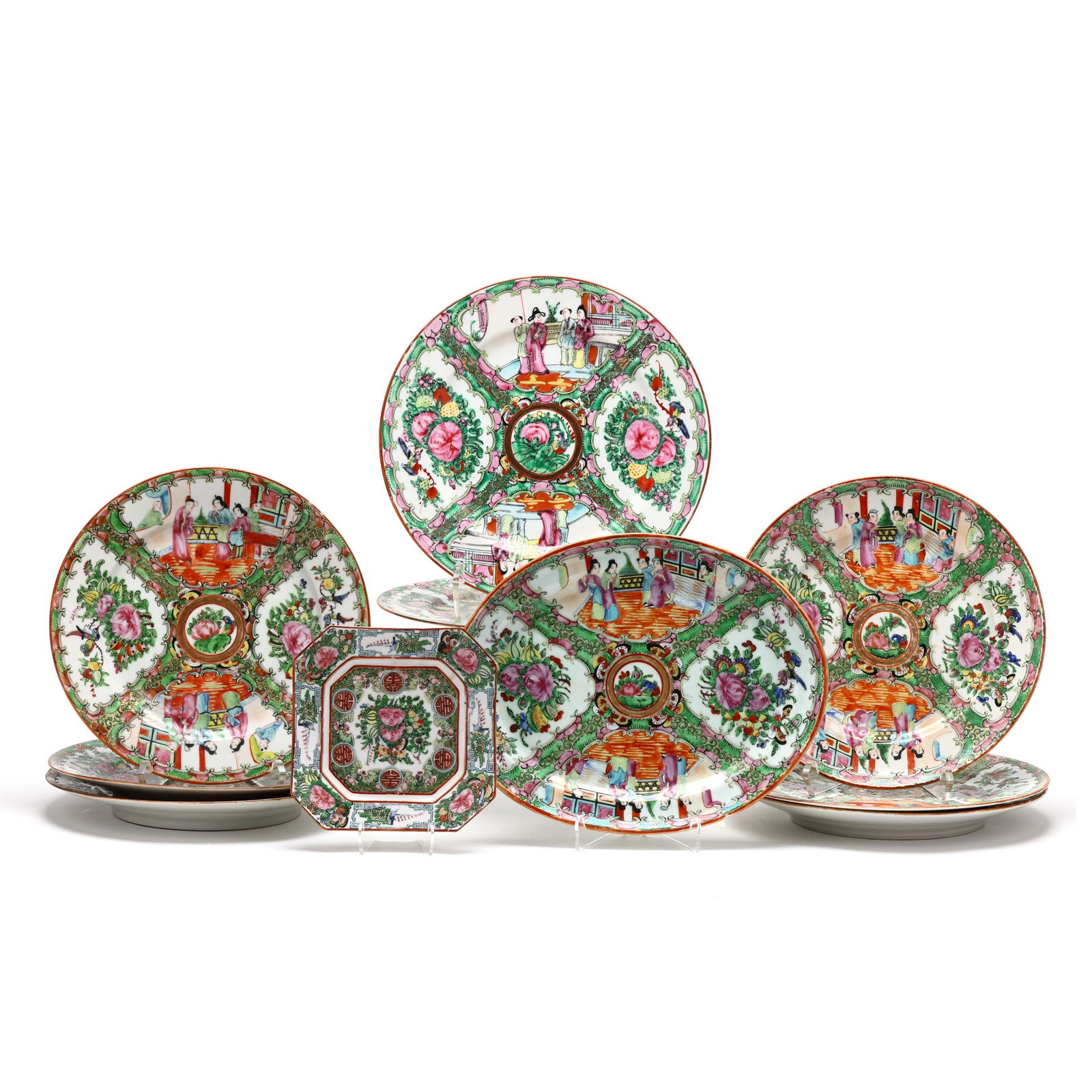 A Group of Ten Chinese Export Famille Rose Porcelain Dishes (1 of 6)